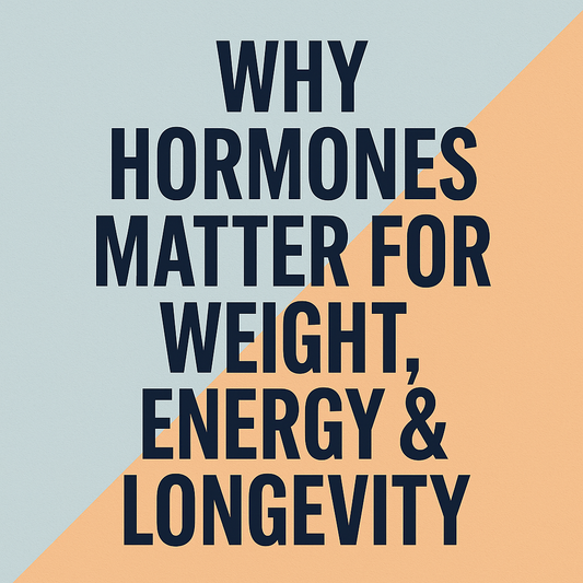 Thumbnail for STAAR LABS Article: Why Hormones Matter for Weight, Energy & Longevity — bold navy text on a diagonal split background of light blue and peach, clean and modern design.