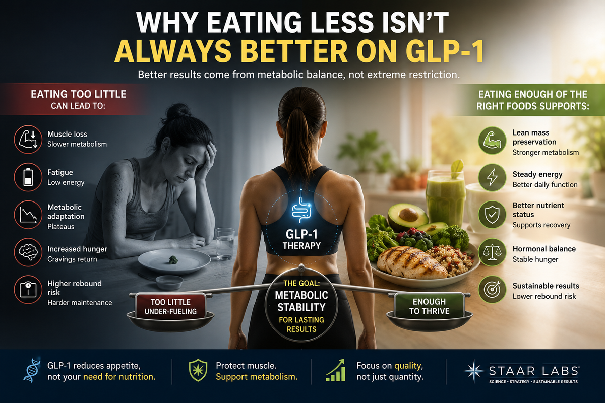 GLP-1 patient experiencing fatigue and metabolic slowdown from excessive calorie restriction during treatment