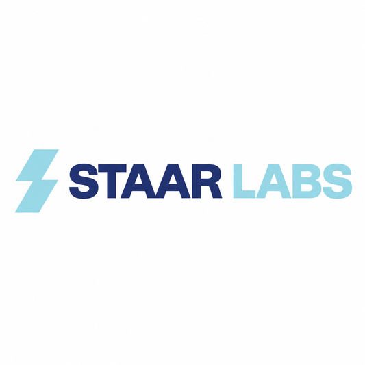 STAAR LABS navy and aqua logo on a white background